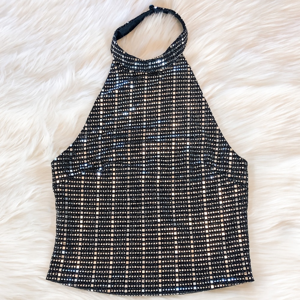 Blashe “Dance All Night” Sequin Halter Crop Top